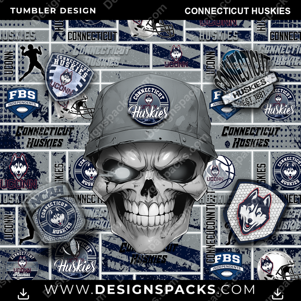 College Sport Skull Connecticut Huskies NCAA College Sport Tumbler Digital Wrap Design Download