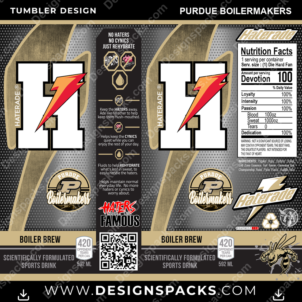 College Sport Haterade Purdue Boilermakers NCAA College Sport Tumbler Digital Wrap Design Download