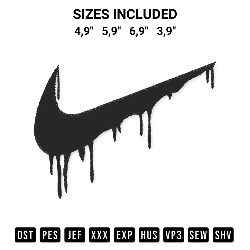 Create amazing crafts with the Nike Drip Logo Embroidery Design embroidery file. High-quality digital download from Designspacks.com, perfect for beginners and pros. Available sizes: 4,9", 5,9", 6,9", 3,9".