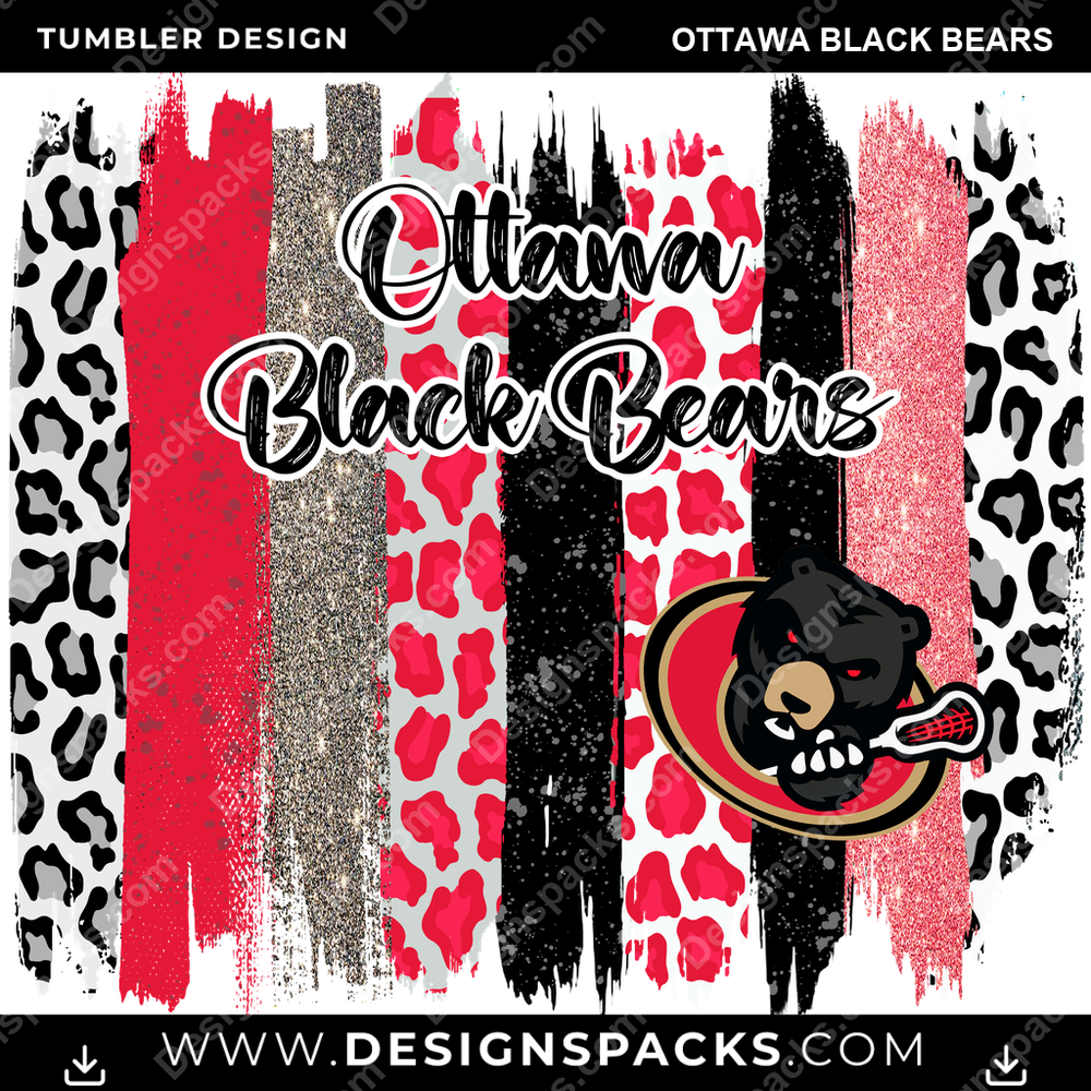 Lacrosse Brush Strokes Ottawa Black Bears Tumbler Digital Wrap Design