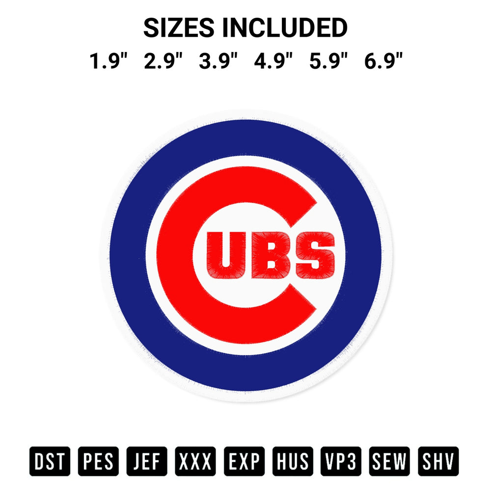 Get the Chicago Cubs Logo Embroidery Design embroidery design for your custom crafts! Premium digitized files available for instant download at Designspacks.com. Available sizes: 1.9", 2.9", 3.9", 4.9", 5.9", 6.9".