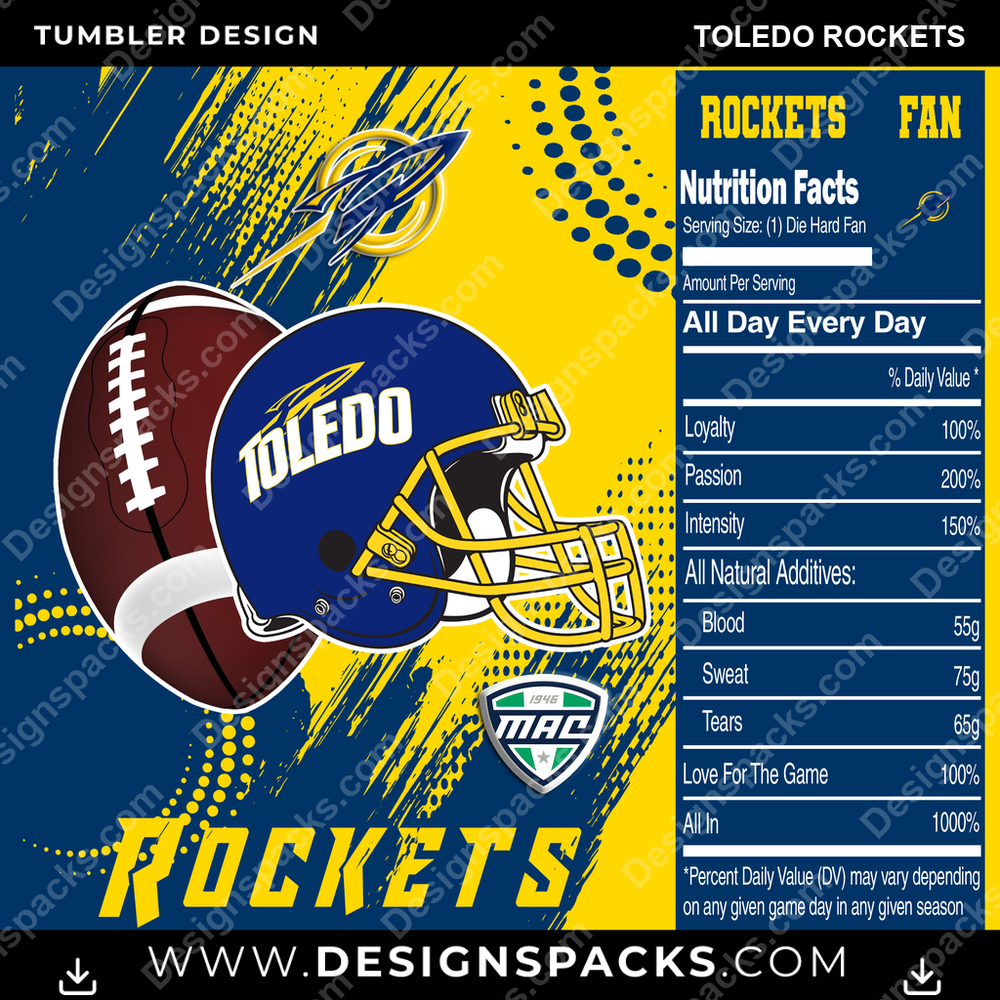 College Sport Team Fan CFB Toledo Rockets NCAA College Sport Tumbler Digital Wrap Design Download