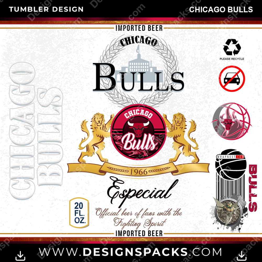 Basketball Modelo Chicago Bulls Tumbler Digital Wrap Design