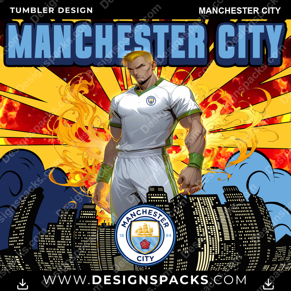 Soccer UK Comic Cover Manchester City MLS Soccer Tumbler Digital Wrap Design Download