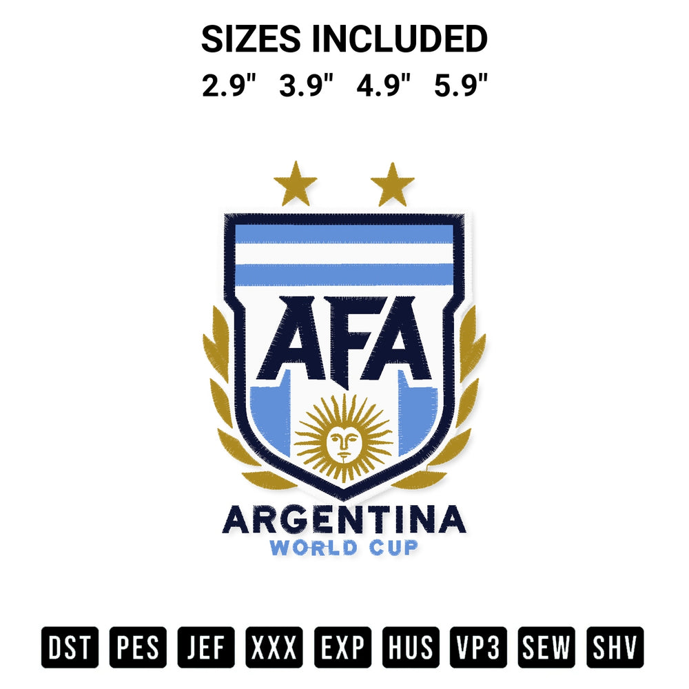 Stitch like a pro with the Argentina Afa Crest Embroidery Design embroidery pattern from Designspacks.com. High-quality digital machine embroidery file. Available sizes: 2.9", 3.9", 4.9", 5.9".
