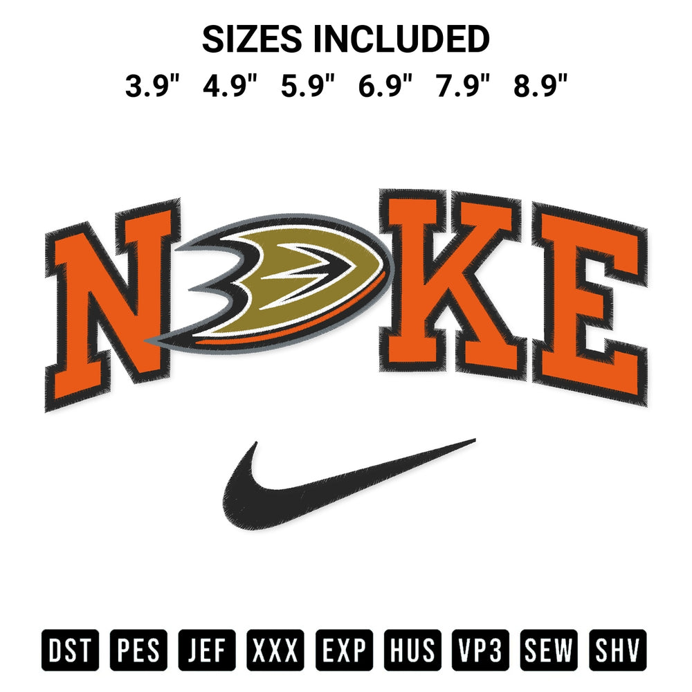 Get the Nike Hockey Anaheim Ducks Embroidery Design embroidery design for your custom crafts! Premium digitized files available for instant download at Designspacks.com. Available sizes: 3.9", 4.9", 5.9", 6.9", 7.9", 8.9".