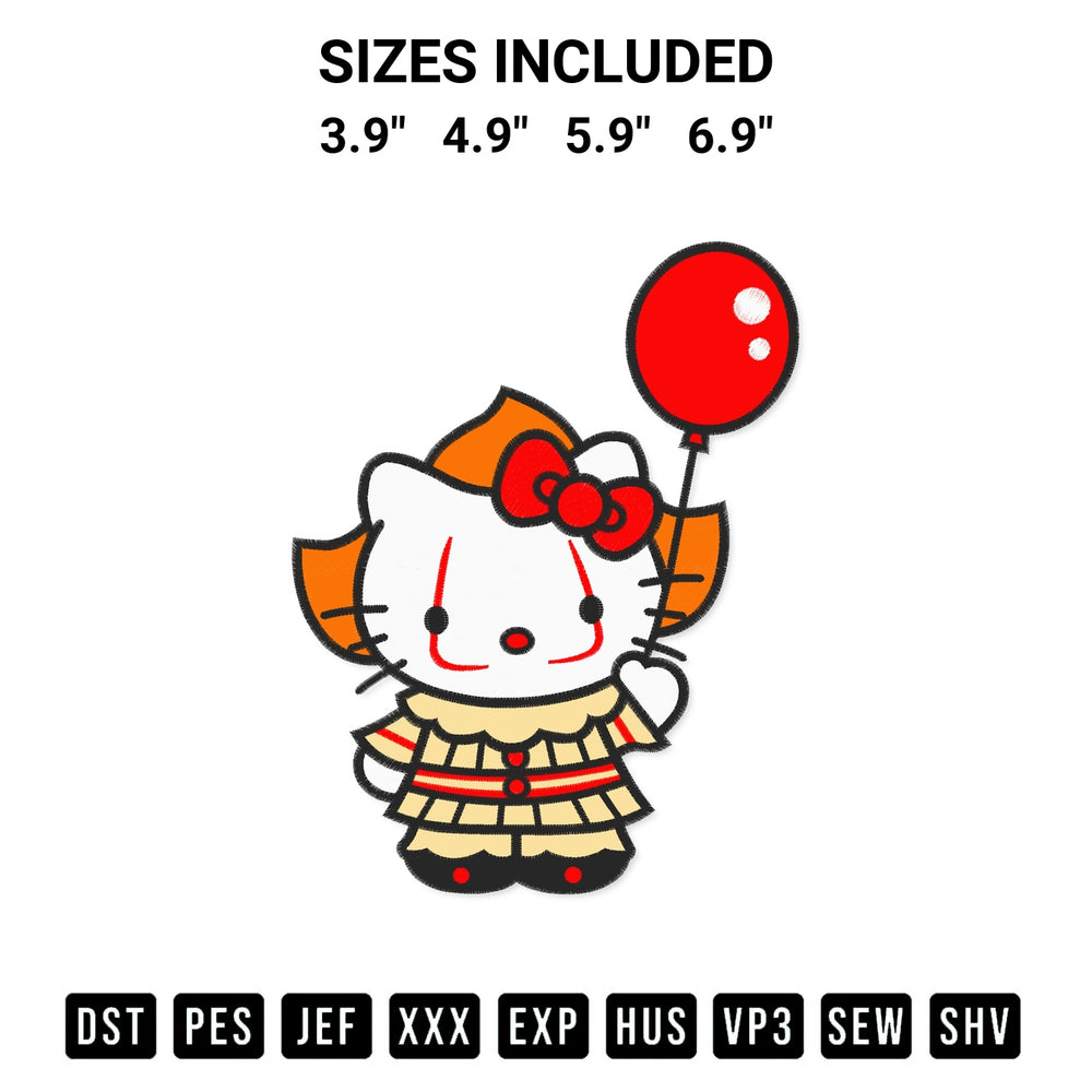 Add a unique touch to your apparel with the Hello Kitty Pennywise Embroidery Design embroidery file. Premium instant download available now on Designspacks.com. Available sizes: 3.9", 4.9", 5.9", 6.9".
