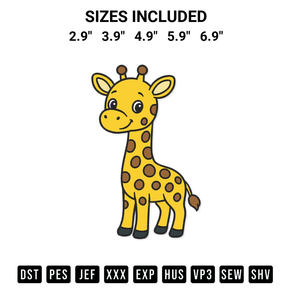 Stitch like a pro with the Giraffe Embroidery Design embroidery pattern from Designspacks.com. High-quality digital machine embroidery file. Available sizes: 2.9", 3.9", 4.9", 5.9", 6.9".