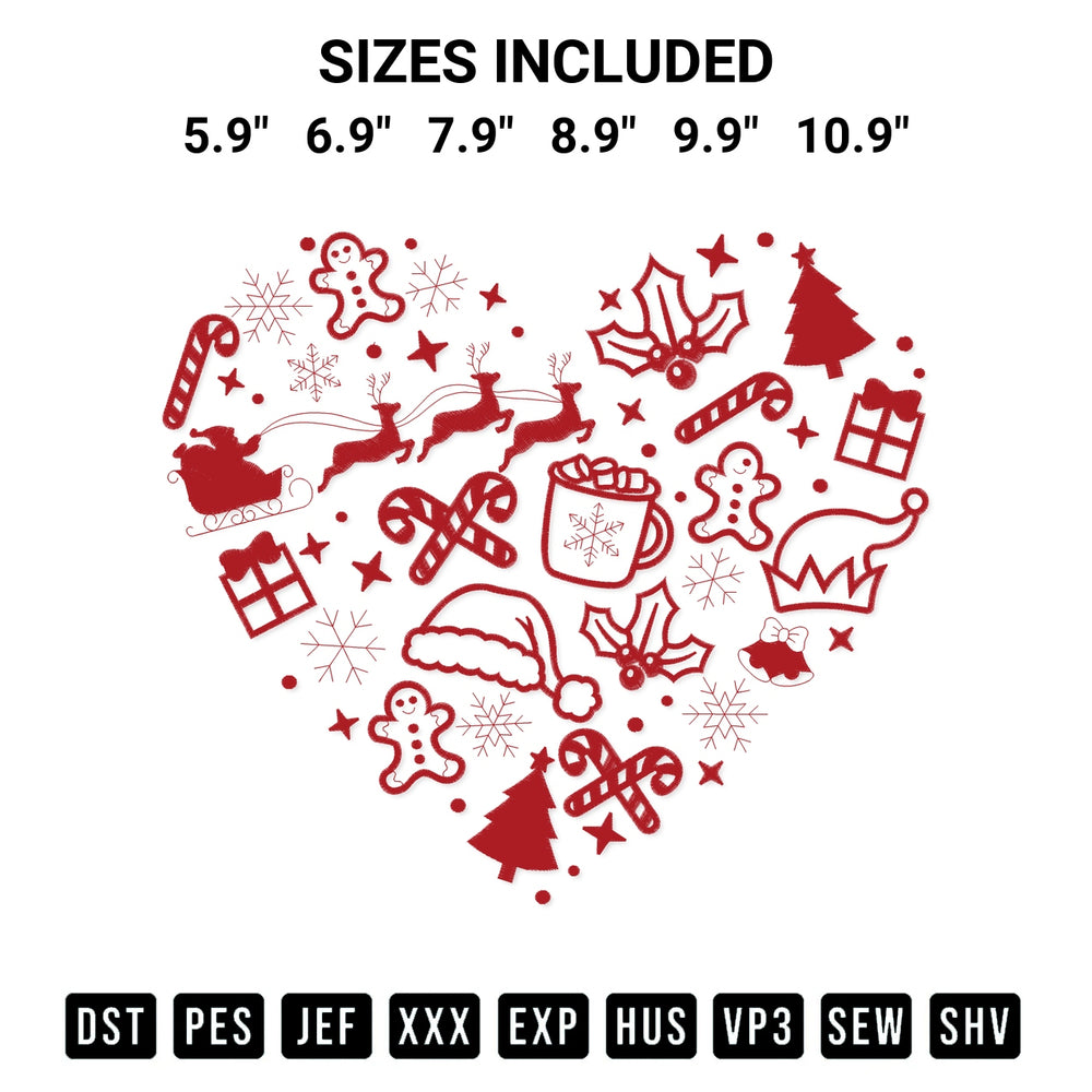 Shop the Christmas Heart Icons Embroidery Design machine embroidery pattern at Designspacks.com. Beautifully digitized for flawless stitching on any fabric. Available sizes: 5.9", 6.9", 7.9", 8.9", 9.9", 10.9".
