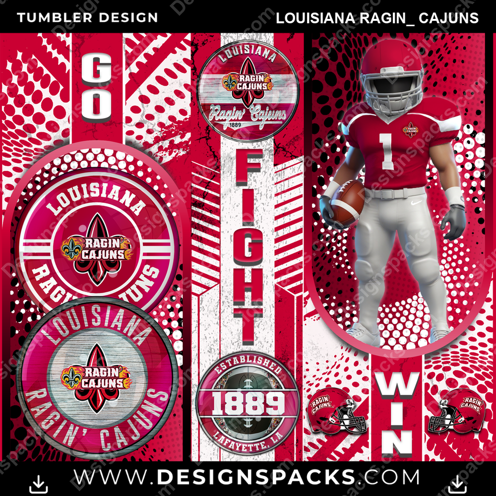College Sport Go Fight Win Louisiana Ragin_ Cajuns Tumbler Digital Wrap Design