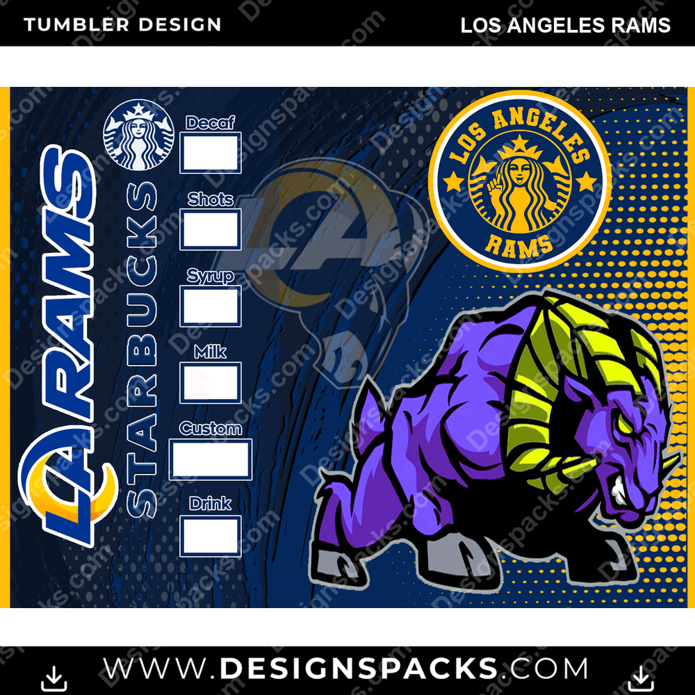 Football Starbucks Los Angeles Rams NFL Football Tumbler Digital Wrap Design Download