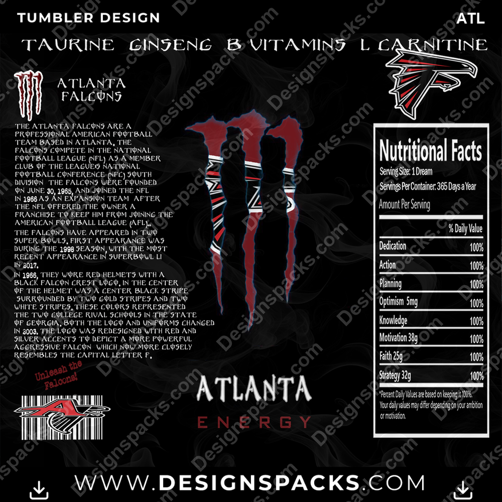 Football MONSTER ENERGY ATL NFL Football Tumbler Digital Wrap Design Download
