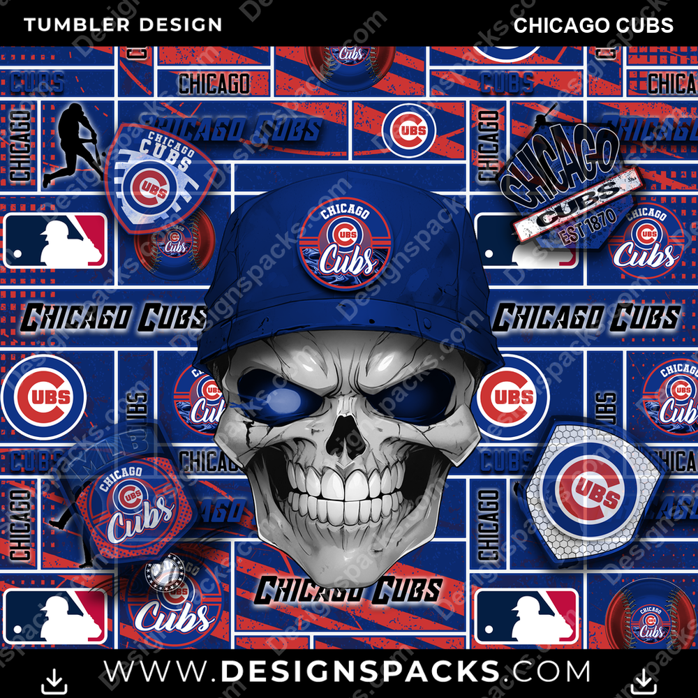 Baseball Skull Chicago Cubs Tumbler Digital Wrap Design