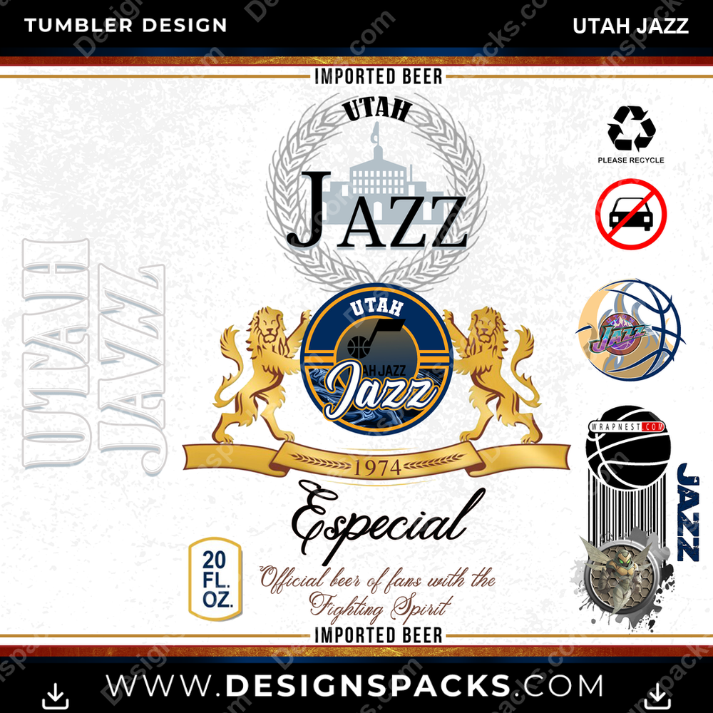 Basketball Modelo Utah Jazz Tumbler Digital Wrap Design