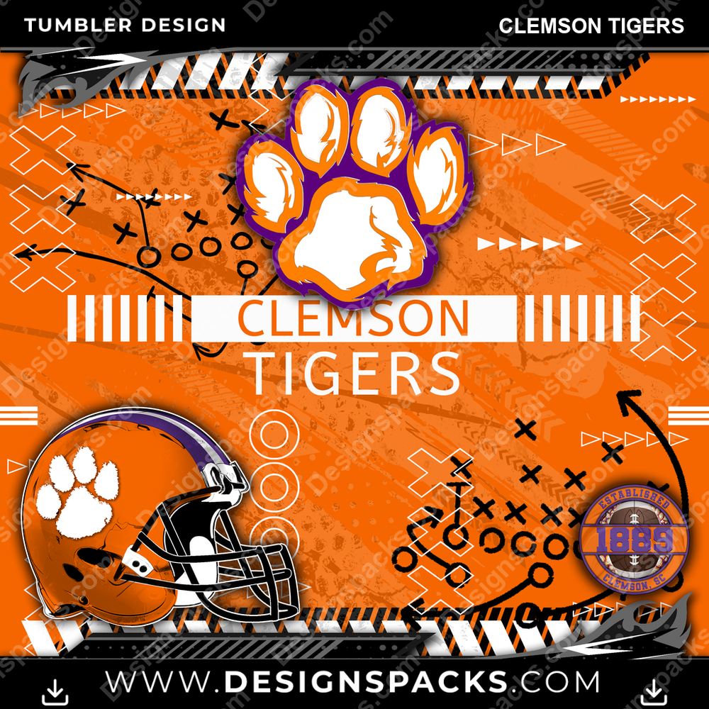 College Sport Xs & Os Clemson Tigers NCAA College Sport Tumbler Digital Wrap Design Download