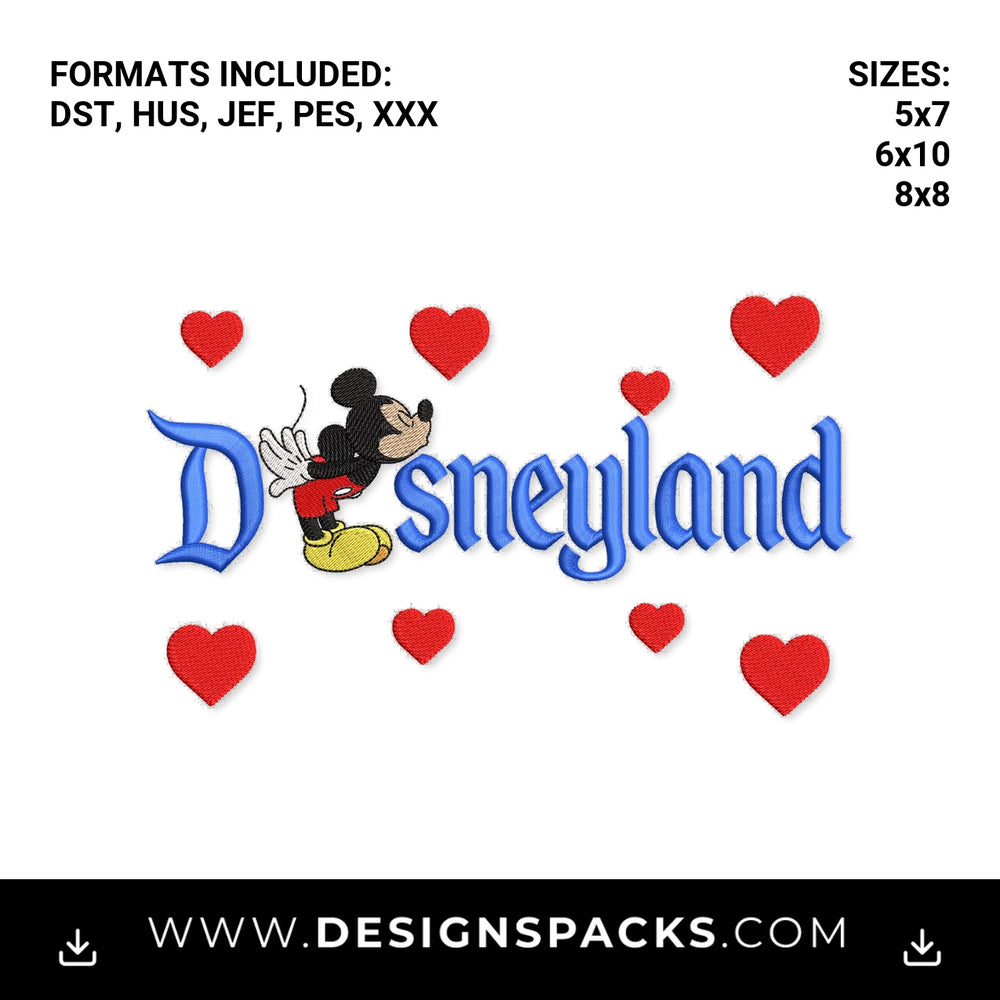 Disneyland Mickey Mouse with Hearts Embroidery Design - Instant digital download pattern at Designspacks.com