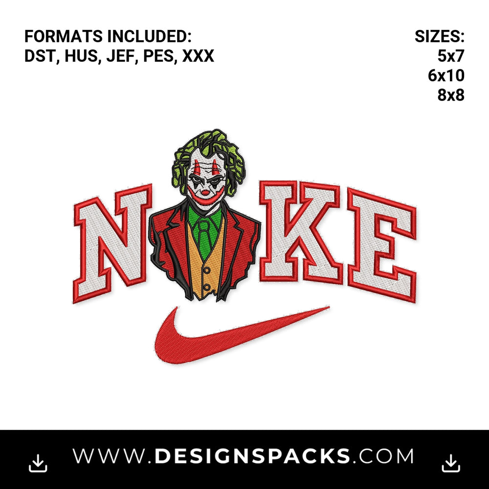 Joker Nike Swoosh Logo Embroidery Design - Instant digital download pattern at Designspacks.com