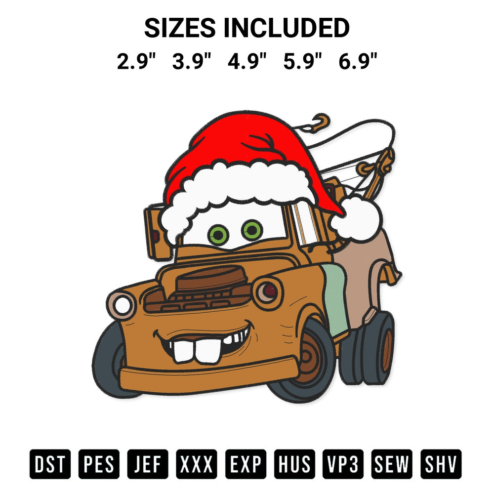 Discover the perfect addition to your crafting collection: Tow Mater Cars Christmas Embroidery Design embroidery file. Instantly available at Designspacks.com. Available sizes: 2.9", 3.9", 4.9", 5.9", 6.9".
