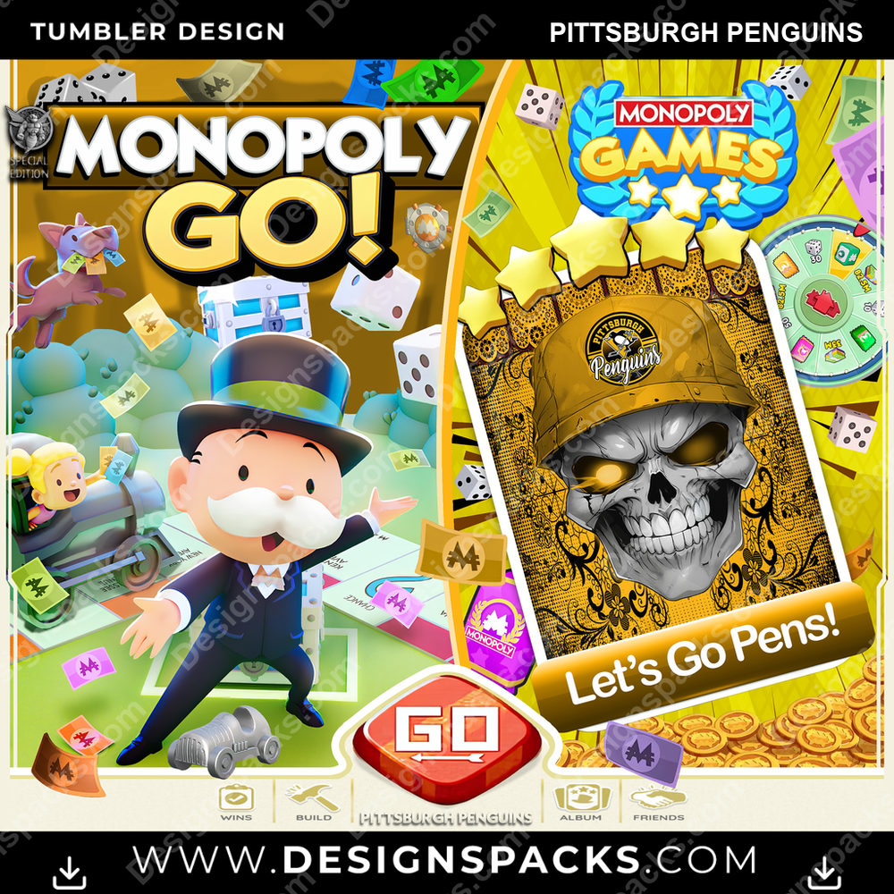 Ice Hockey Monopoly Go! Pittsburgh Penguins NHL Hockey Tumbler Digital Wrap Design Download