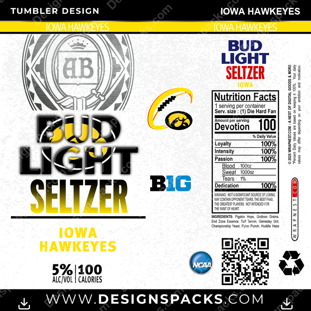 College Sport Bud Light Seltzer Iowa Hawkeyes Tumbler Digital Wrap Design