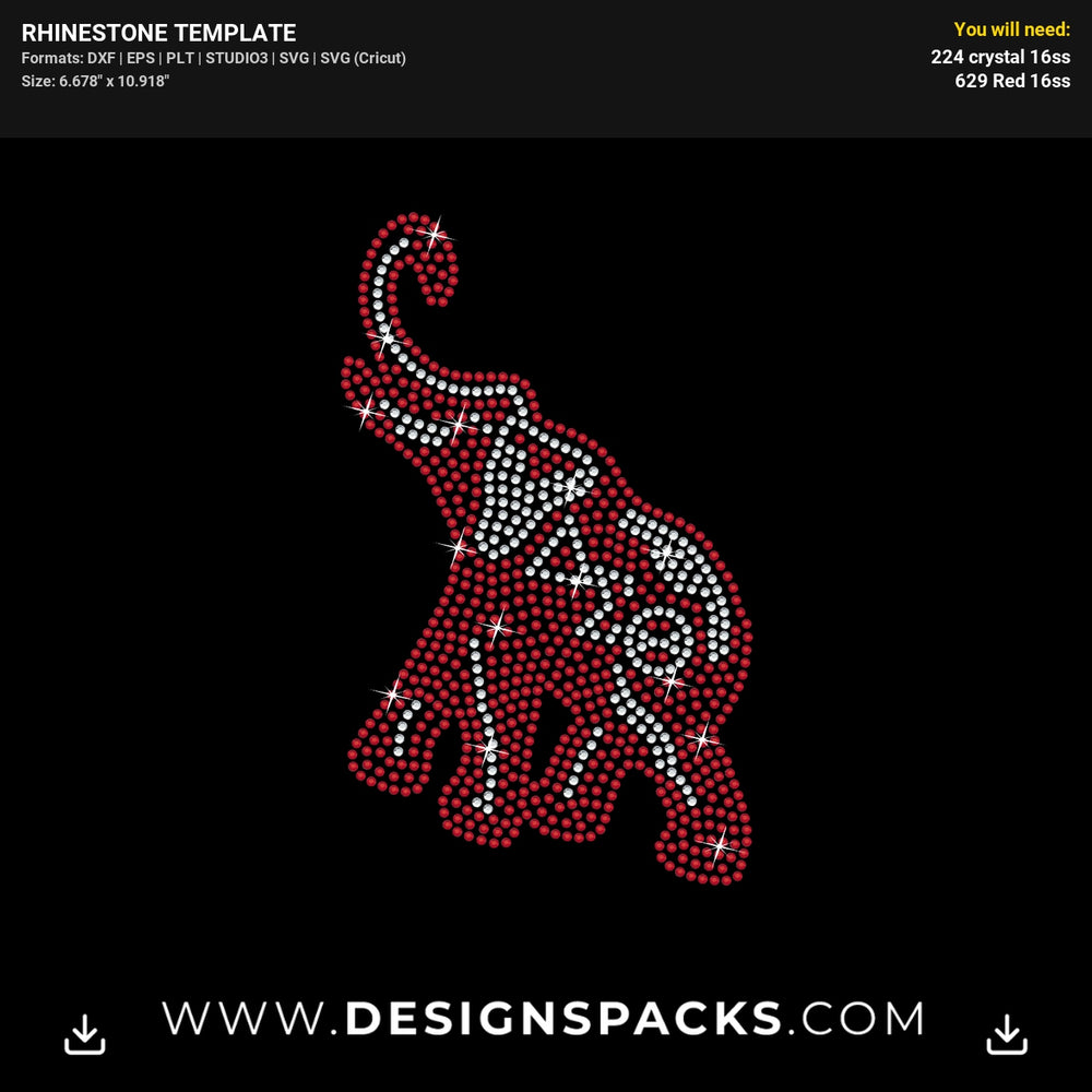 Red Crimson Elephant Animal Rhinestone Digital Template