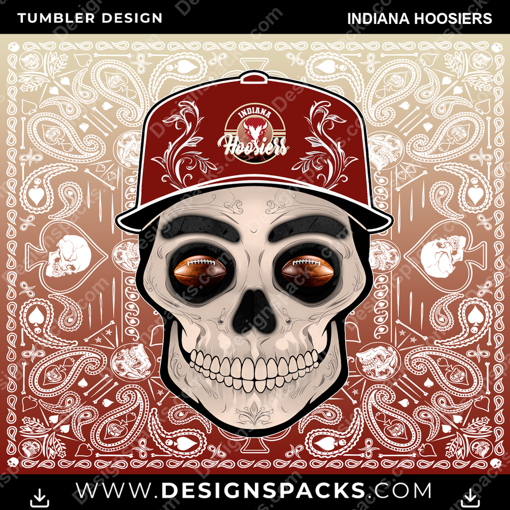 College Sport Skull Handkerchief Indiana Hoosiers Tumbler Digital Wrap Design