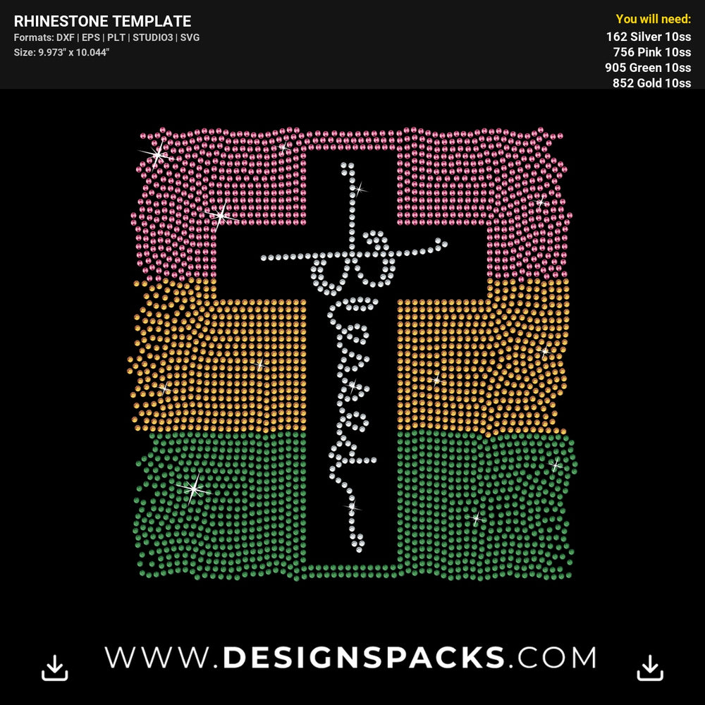 Cross Square Blessed Rhinestone Digital Template