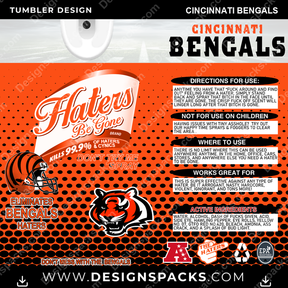 Football Haters Be Gone Cincinnati Bengals NFL Football Tumbler Digital Wrap Design Download
