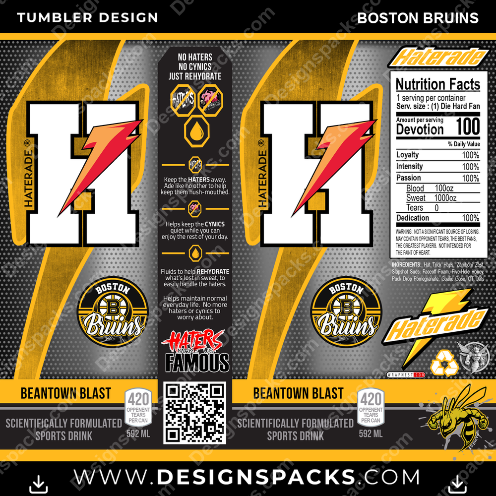 Hockey Haterade Boston Bruins Tumbler Digital Wrap Design