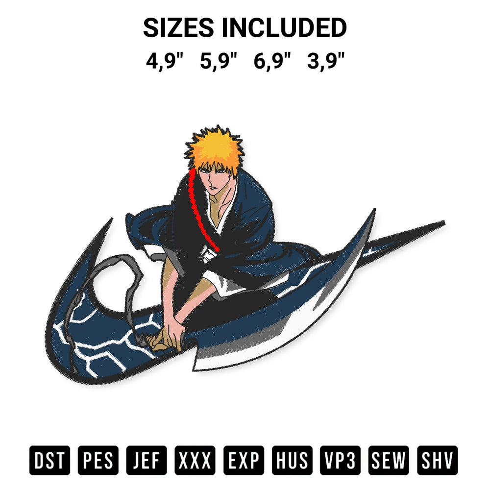 Elevate your next project with our Nike Kurosaki Ichigo Logo Embroidery Design embroidery file. Shop high-quality digital patterns instantly at Designspacks.com. Available sizes: 4,9", 5,9", 6,9", 3,9".
