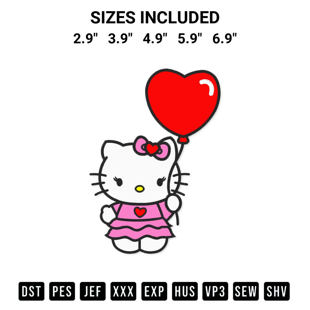 Create amazing crafts with the Hello Kitty Holding Balloon Embroidery Design embroidery file. High-quality digital download from Designspacks.com, perfect for beginners and pros. Available sizes: 2.9", 3.9", 4.9", 5.9", 6.9".
