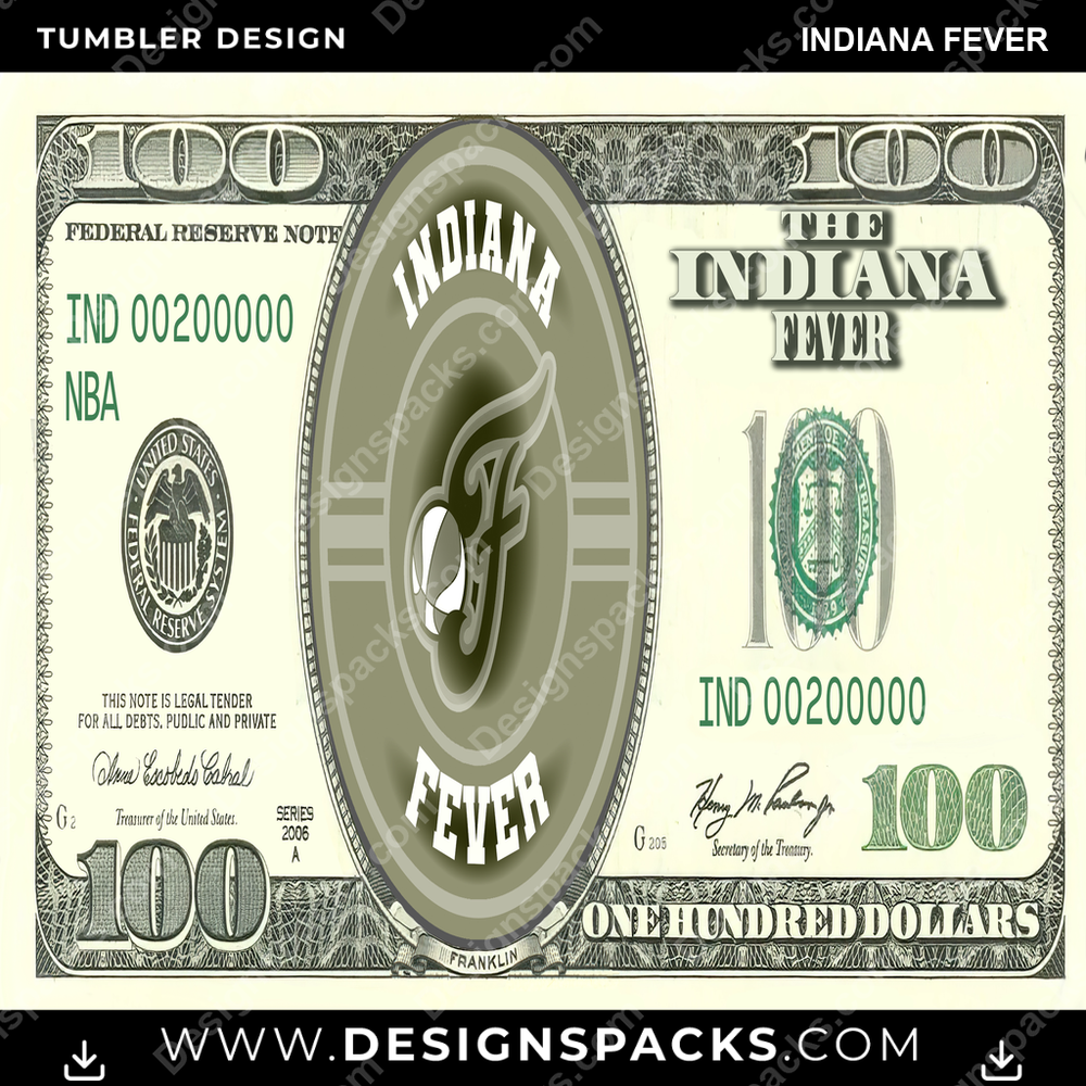 Basketball 100 Dollar Bill Indiana Fever NBA Basketball Tumbler Digital Wrap Design Download
