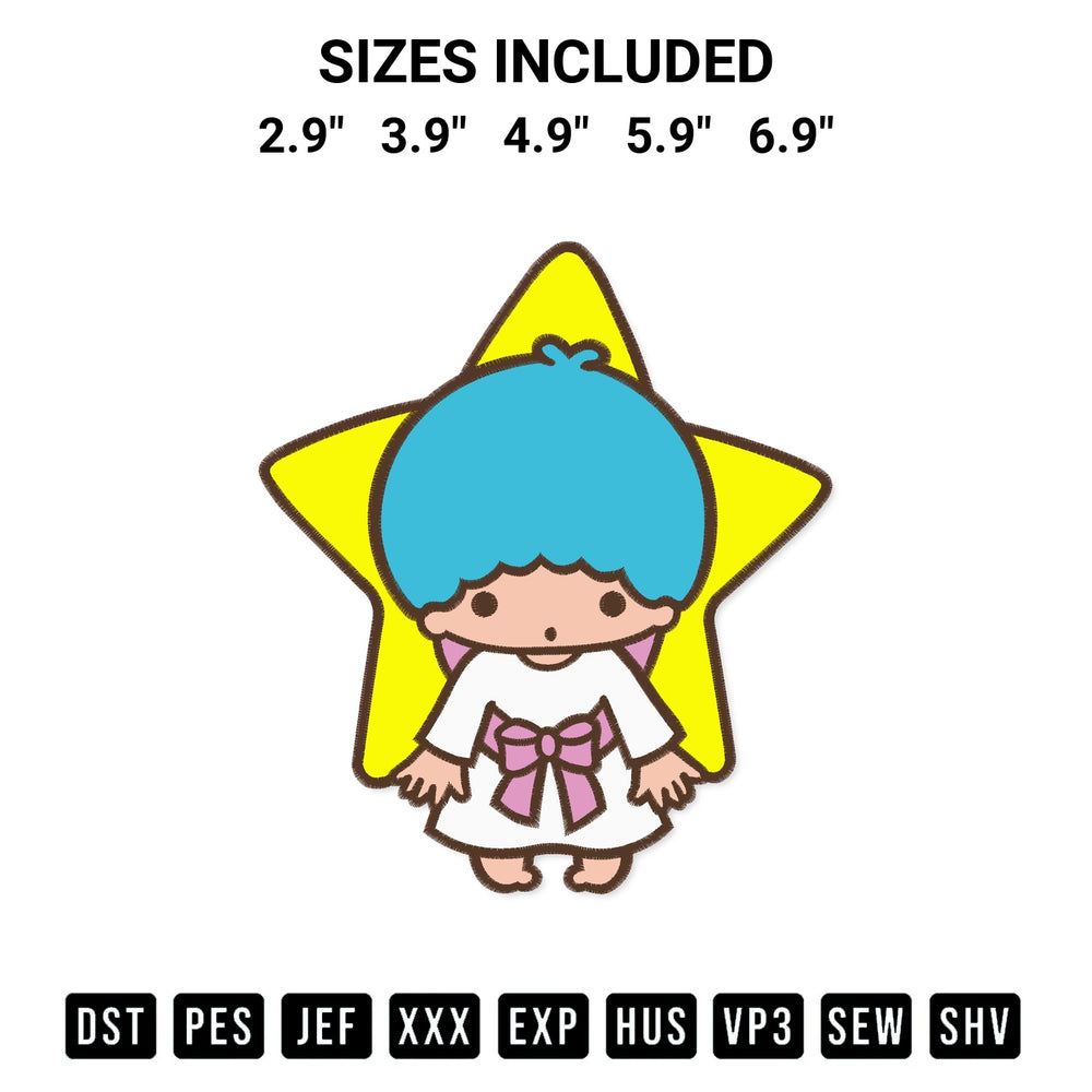 Stitch like a pro with the Little Twin Star Kiki Embroidery Design embroidery pattern from Designspacks.com. High-quality digital machine embroidery file. Available sizes: 2.9", 3.9", 4.9", 5.9", 6.9".