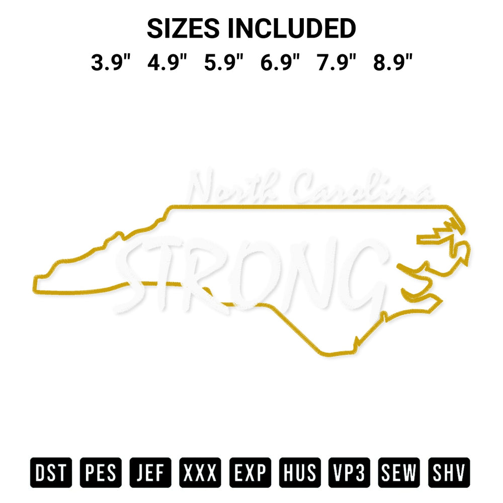 Elevate your next project with our North Carolina Strong Nc State Embroidery Design embroidery file. Shop high-quality digital patterns instantly at Designspacks.com. Available sizes: 3.9", 4.9", 5.9", 6.9", 7.9", 8.9".