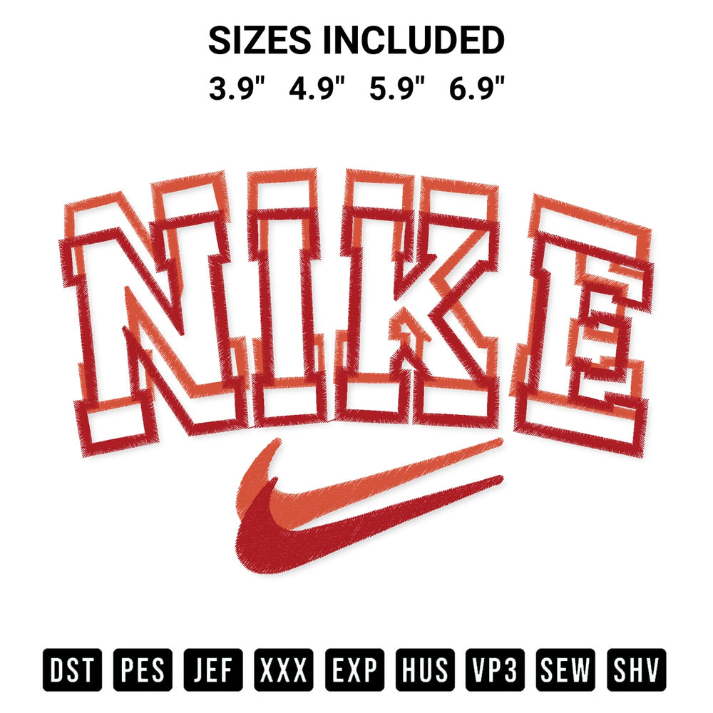 Download the Nike Overlapping Embroidery Design machine embroidery design exclusively at Designspacks.com. Premium digitized pattern for apparel and DIY crafts. Available sizes: 3.9", 4.9", 5.9", 6.9".