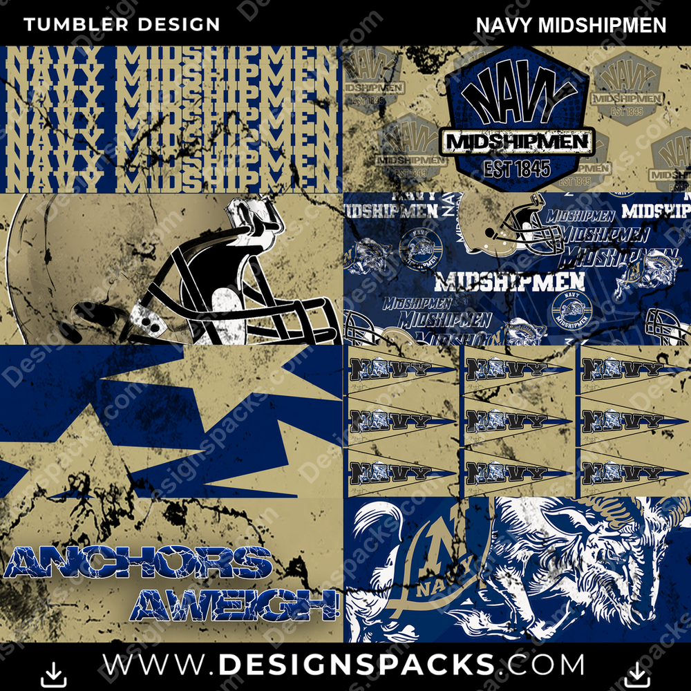 College Sport Distressed BG Navy Midshipmen NCAA College Sport Tumbler Digital Wrap Design Download