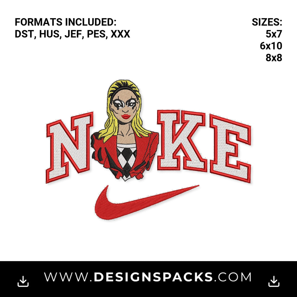Harley Quinn Lady Gaga Nike Swoosh Embroidery Design - Instant digital download pattern at Designspacks.com