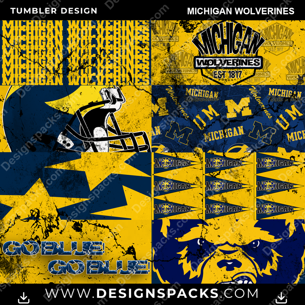 College Sport Distressed BG Michigan Wolverines NCAA College Sport Tumbler Digital Wrap Design Download