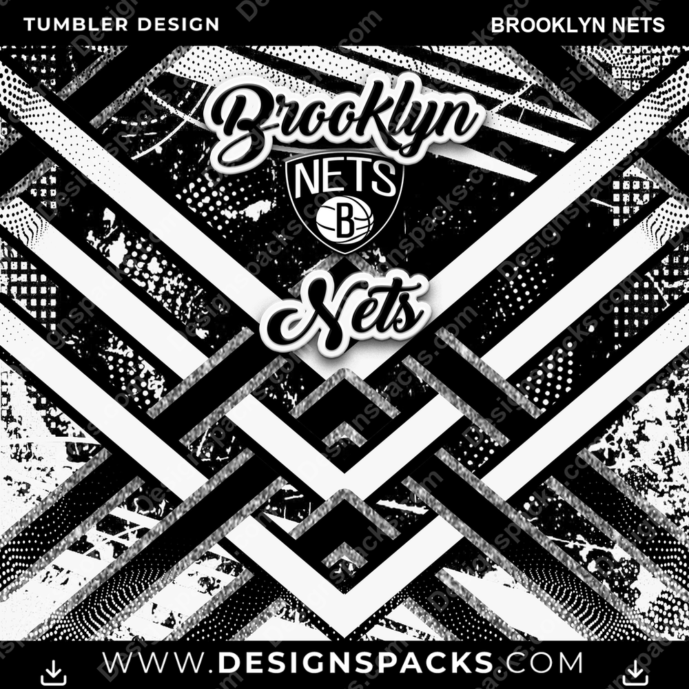 Basketball Glitter Stripe Brooklyn Nets Tumbler Digital Wrap Design
