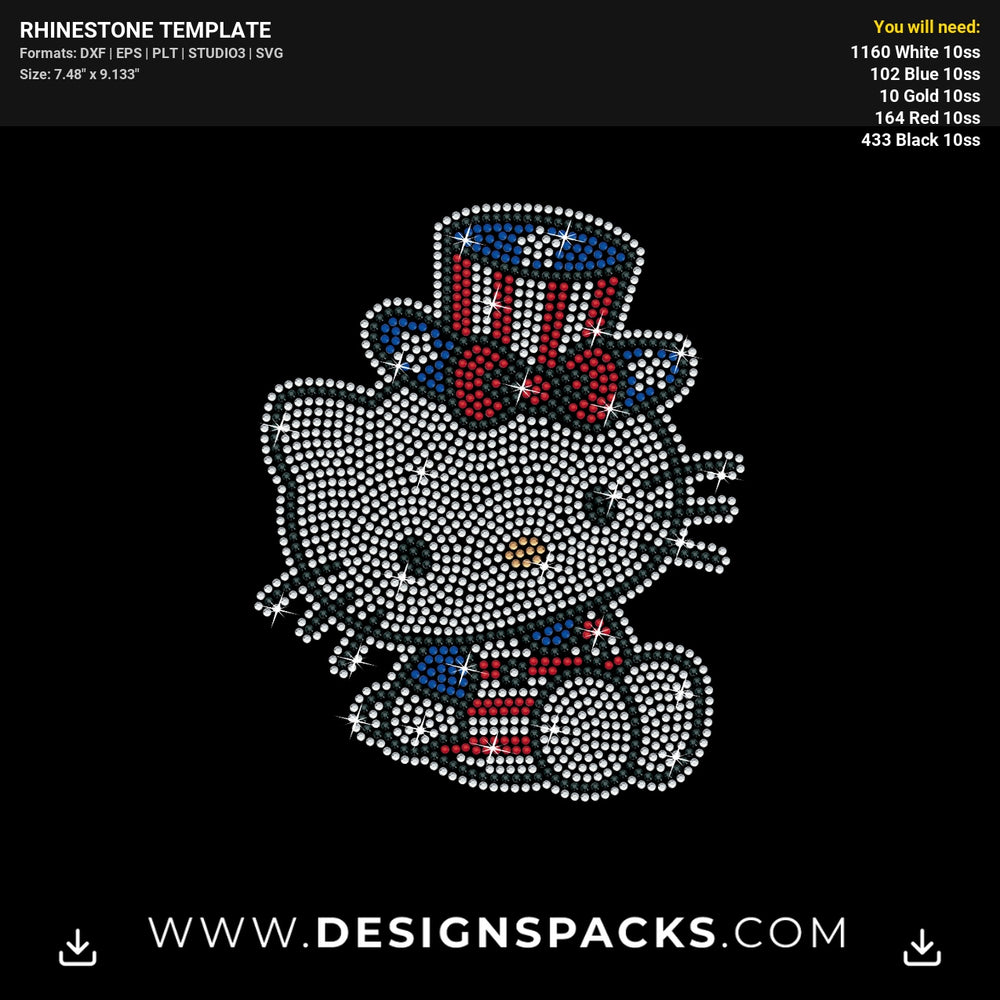 Patriotic Hello Kitty Rhinestone Digital Template