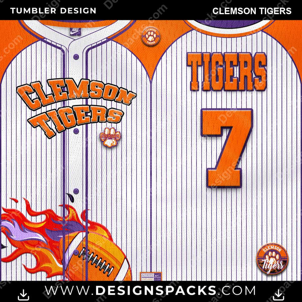 College Sport Team Button-Up Jersey Clemson Tigers NCAA College Sport Tumbler Digital Wrap Design Download