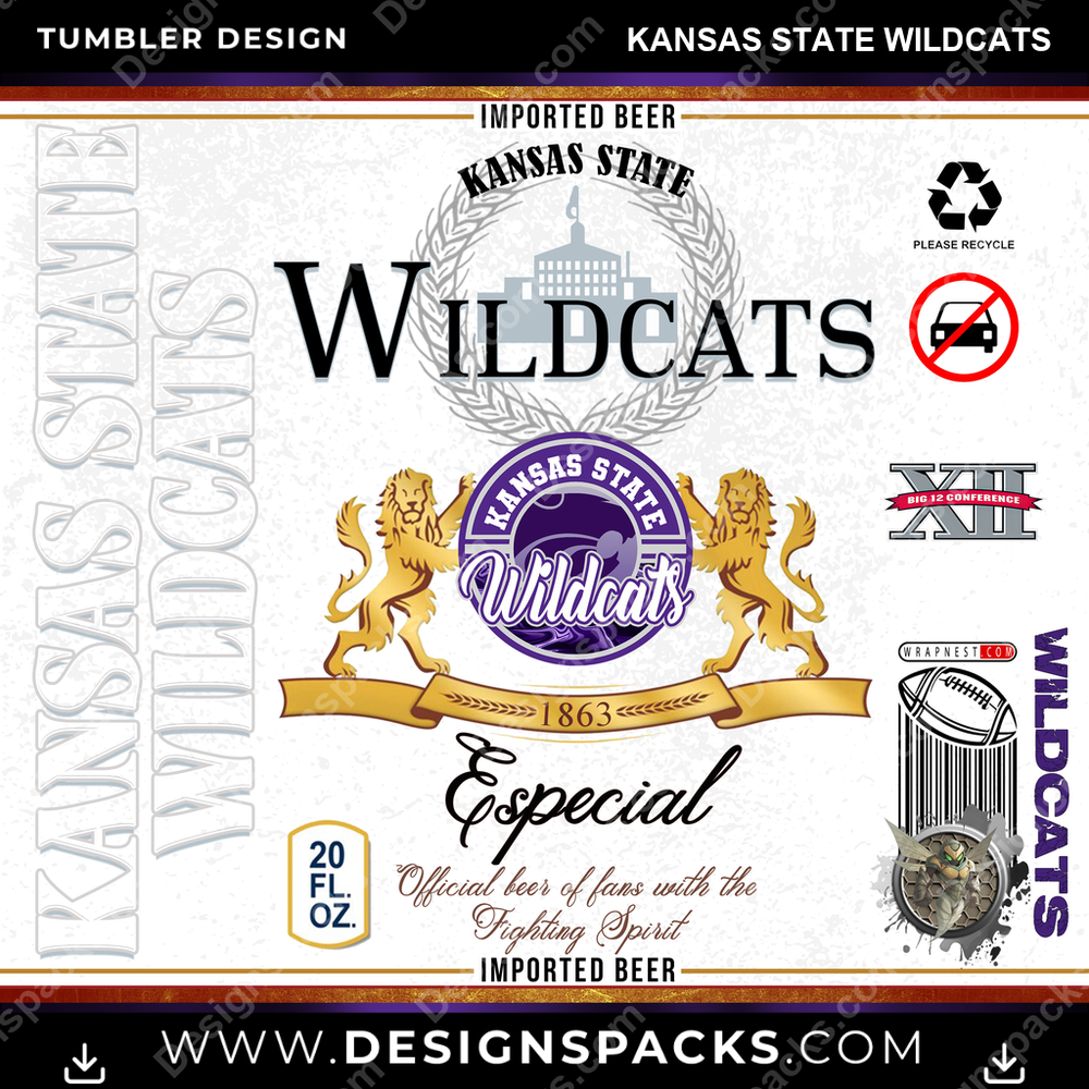 College Sport Modelo Kansas State Wildcats NCAA College Sport Tumbler Digital Wrap Design Download