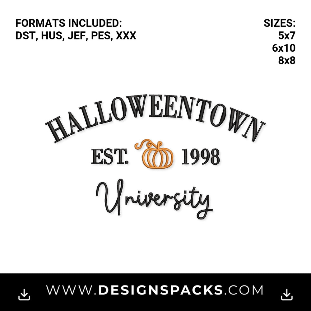 Halloweentown University Est. 1998 Embroidery Design - Instant digital download pattern at Designspacks.com