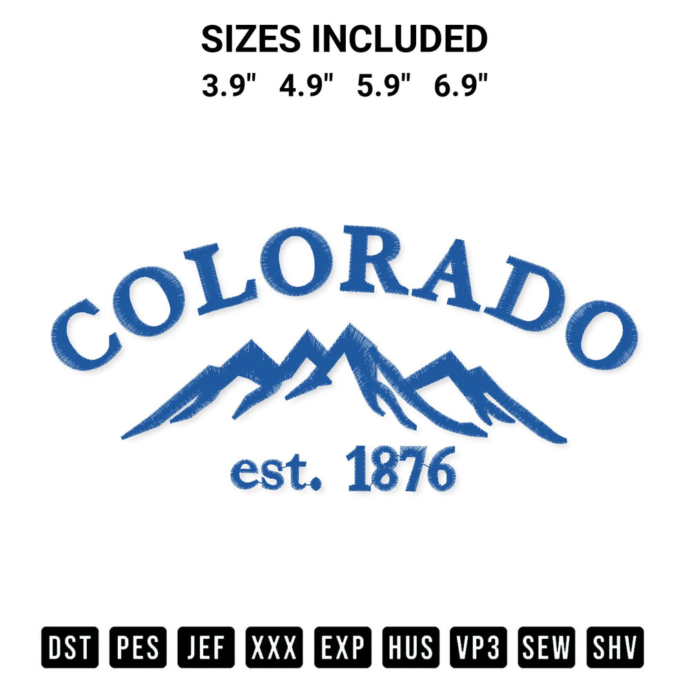 Shop the Aesthetic Colorado Embroidery Design machine embroidery pattern at Designspacks.com. Beautifully digitized for flawless stitching on any fabric. Available sizes: 3.9", 4.9", 5.9", 6.9".
