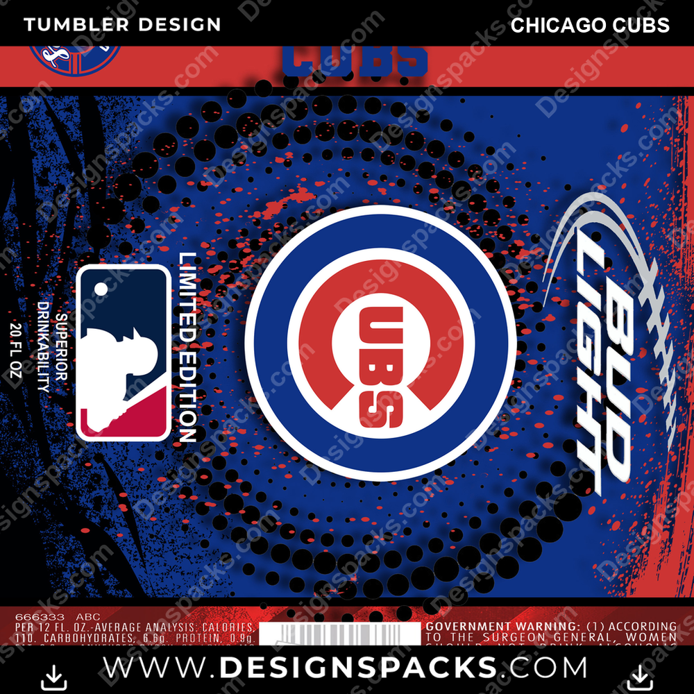 Diseño digital para vaso "Baseball Bud Chicago Cubs"