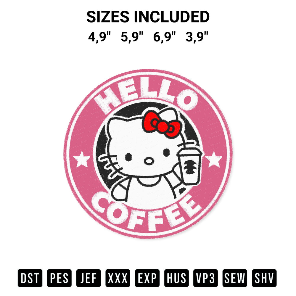 Looking for the perfect pattern? Download the Hello Coffee Logo Embroidery Design embroidery design today at Designspacks.com. Crisp, clean stitching guaranteed. Available sizes: 4,9", 5,9", 6,9", 3,9".