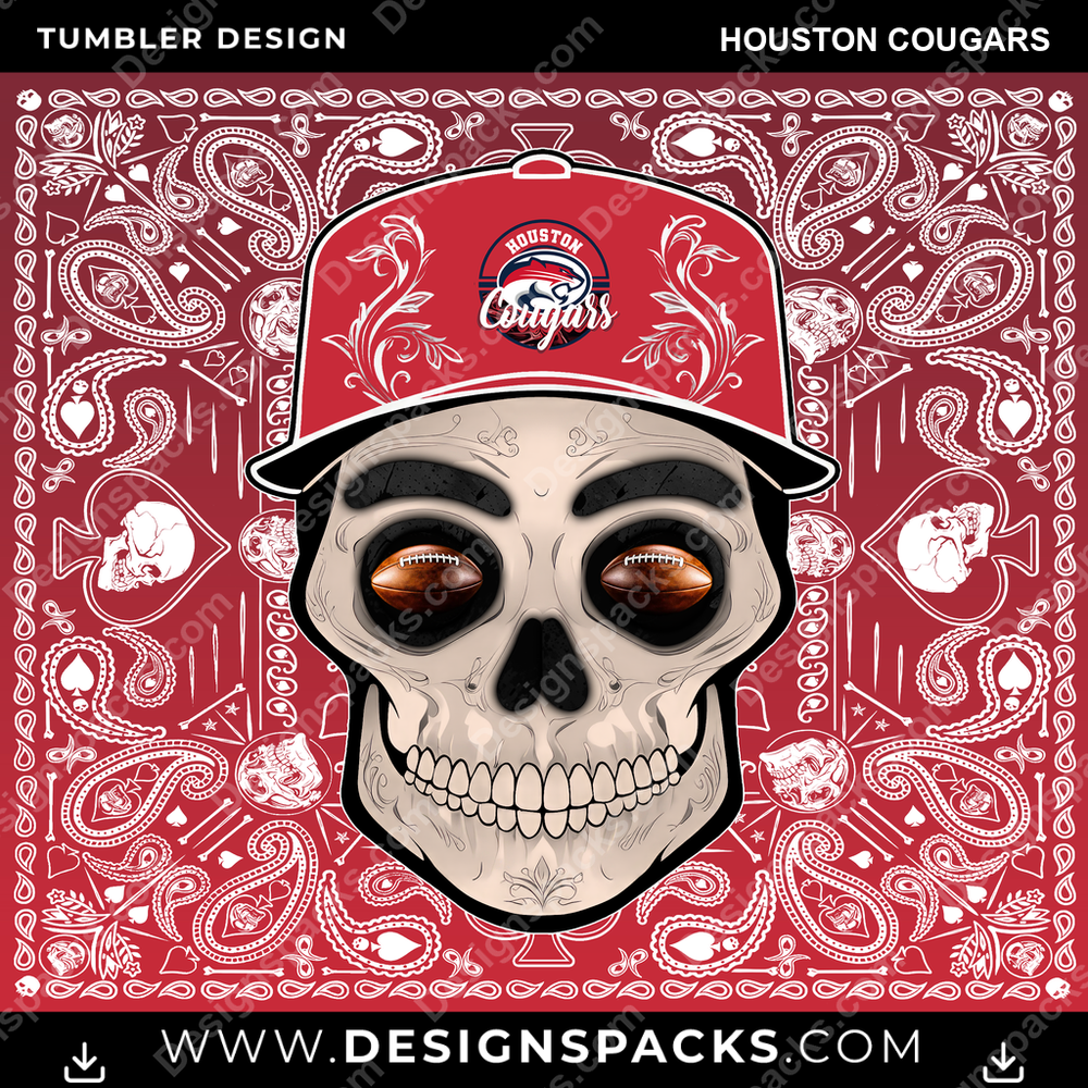 College Sport Skull Handkerchief Houston Cougars NCAA College Sport Tumbler Digital Wrap Design Download