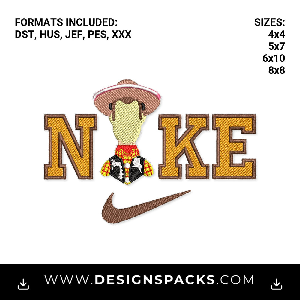 Woody Cowboy Swoosh Logo Embroidery Design - Instant digital download pattern at Designspacks.com