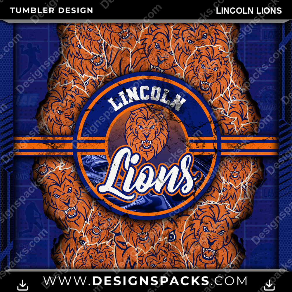 College Sport Ripped Lincoln Lions NCAA College Sport Tumbler Digital Wrap Design Download