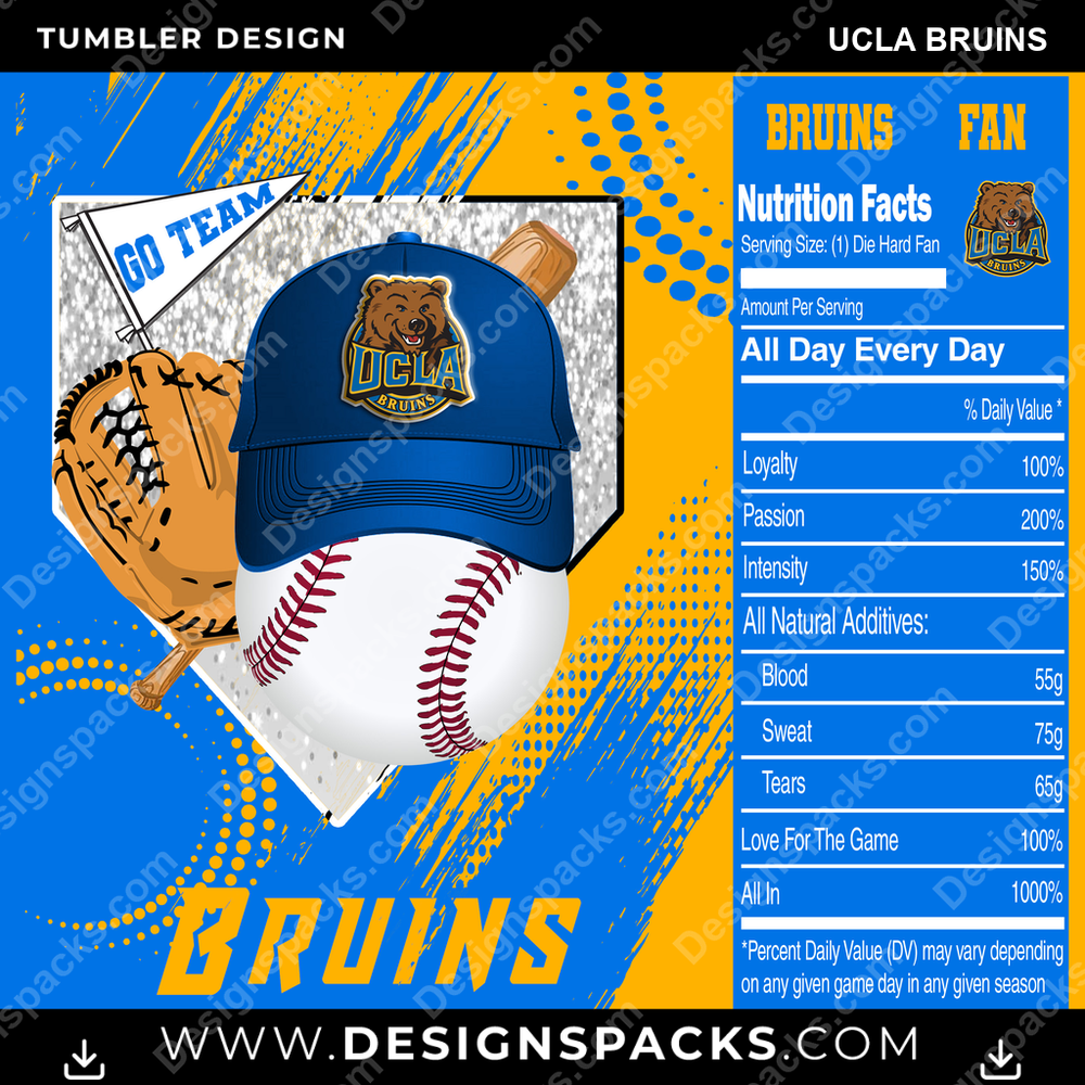 College Sport Team Fan BaseBall UCLA Bruins NCAA College Sport Tumbler Digital Wrap Design Download